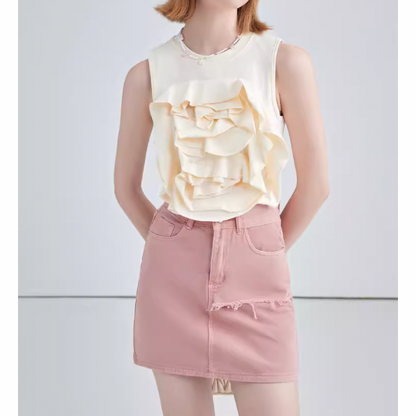 【2color】フラワーデコレーションノースリーブトップス W-201