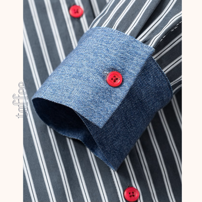 デニムカラー切り替えストライプシャツ《Z00928》