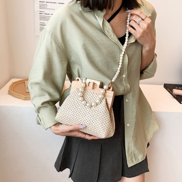 【3color】パールストラップエレガントストローバッグ X-274