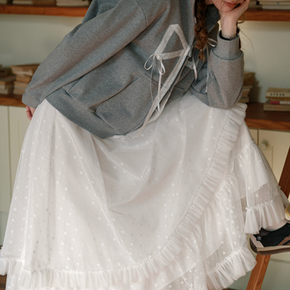 フリル＆メッシュホワイトロングスカート　Z00570