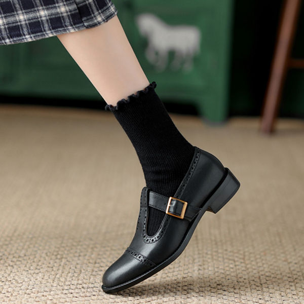 Tストラップミディアムヒールローファー　Z00486