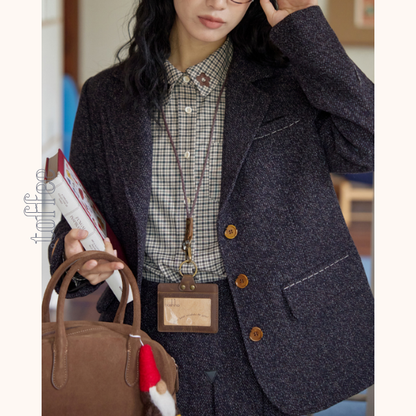 ミドル丈ジャケット＆プリーツスカートのウールセットアップ　Z00559