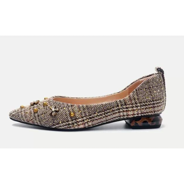 スタッズデコレーションチェックパンプス w-125