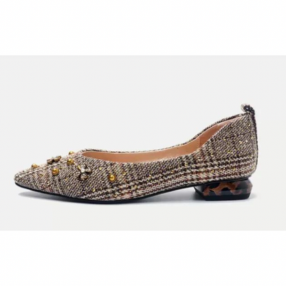 スタッズデコレーションチェックパンプス w-125