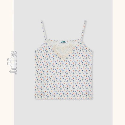 クロップドフーディー＆レースキャミソール小花柄セットアップ《Z00983》