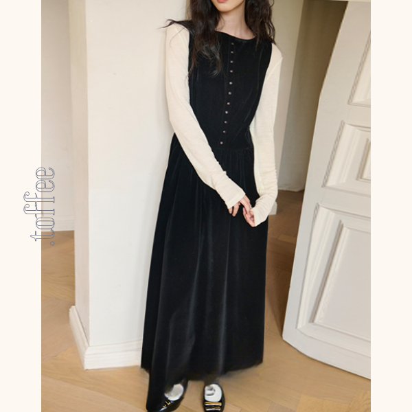 ブラックAラインロングワンピース　Z00569