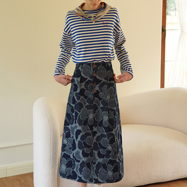 花柄デニムスカート　Z00468