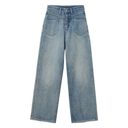 【2color】ハイウエストカジュアルストレートジーンズ X-482