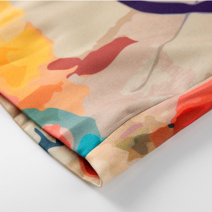 油絵プリントハイウエストスリムヒップスカート X-518