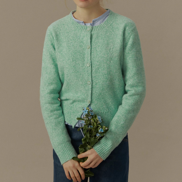 【2color】フラワー刺繍入りリブ編みセットアップカーディガン《Z00831》