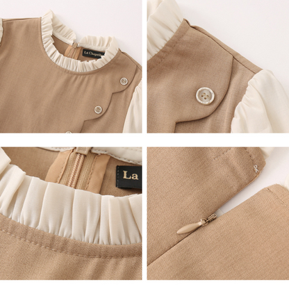 【3color】フェイクツーピース パールエッジワンピース X-424