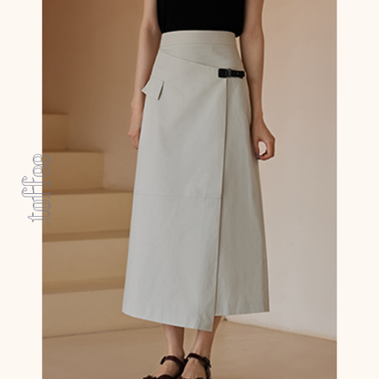 斜め前立てスカートミモレ丈スカート　Z00425