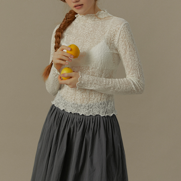メッシュレースハーフハイネックトップ《Z00819》