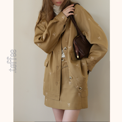 リボン刺繍オーバーサイズジャケット＆スカートセットアップ《Z00817》　