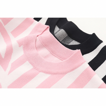 【2color】ストライプ×ゼブラ柄プリントニットトップ Z00215