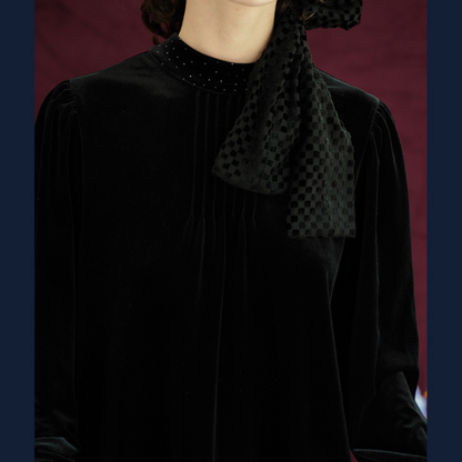 リボン付きブラックミニワンピース Z00086