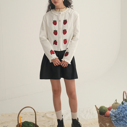 ストロベリープリントホワイトブラウス　Z00448