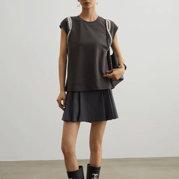 カットアウトフレンチスリーブクルーネックトップ《Z00949》