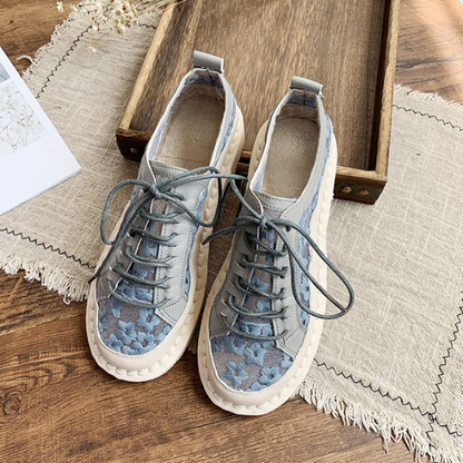 【２color】フラワーエンブロイダリーレトロシューズ　AU-131