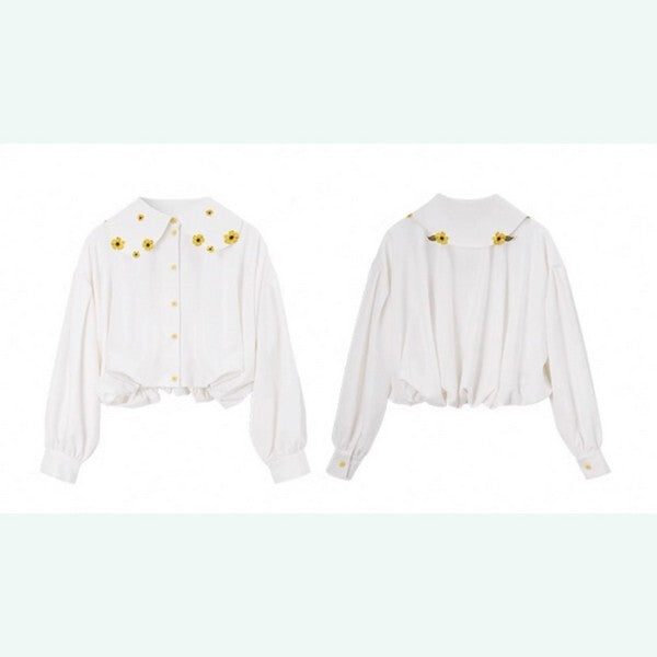 【2color】花の妖精：芸術的なお花刺繍のドールカラーブラウス 《C0191》