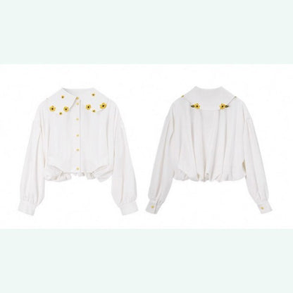 【2color】花の妖精：芸術的なお花刺繍のドールカラーブラウス 《C0191》