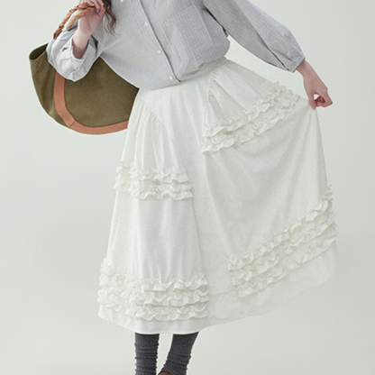 【2color】レースディテールハイウエストフレアスカート　《Z00729》