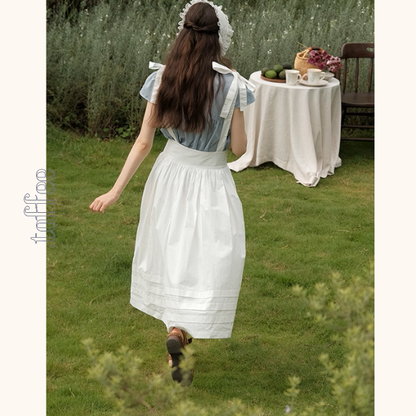 花刺繍ホワイトサスペンダースカート《Z01053》