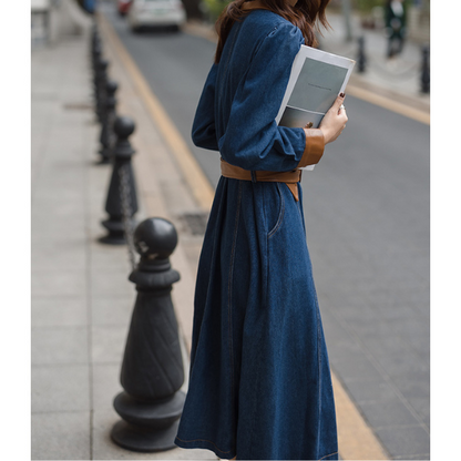 異素材ミックスバイカラーデニムワンピース　AU-225