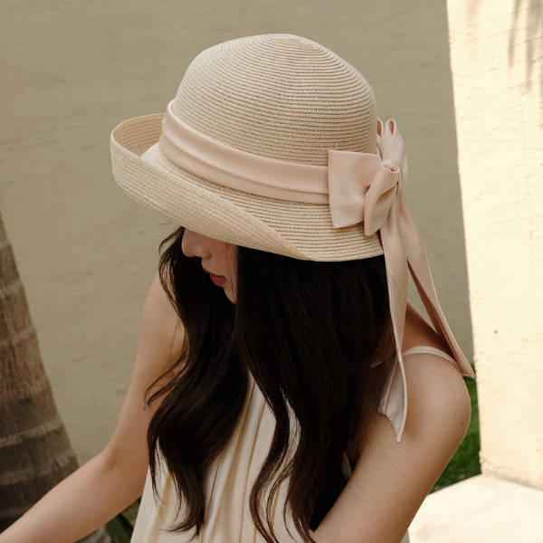 【4color】ビッグリボンストローハット X-067