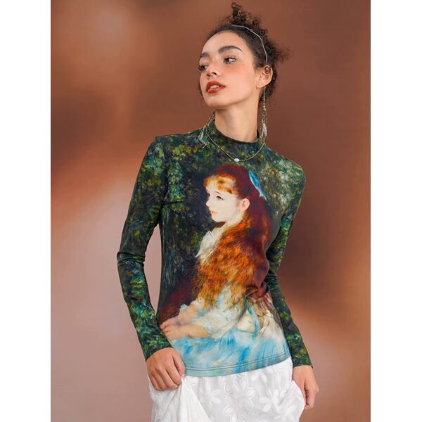 [名画を纏う]　スリムフィットアートカットソー "ルノワール" C0125