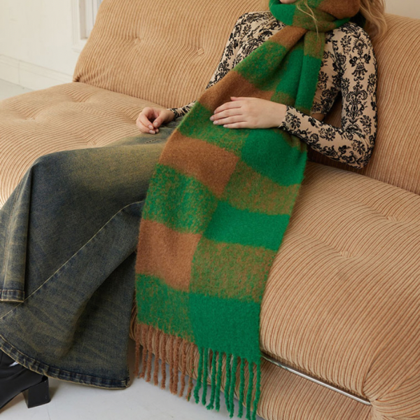 【3color】チェックパターンスーパーロングスカーフ X-453