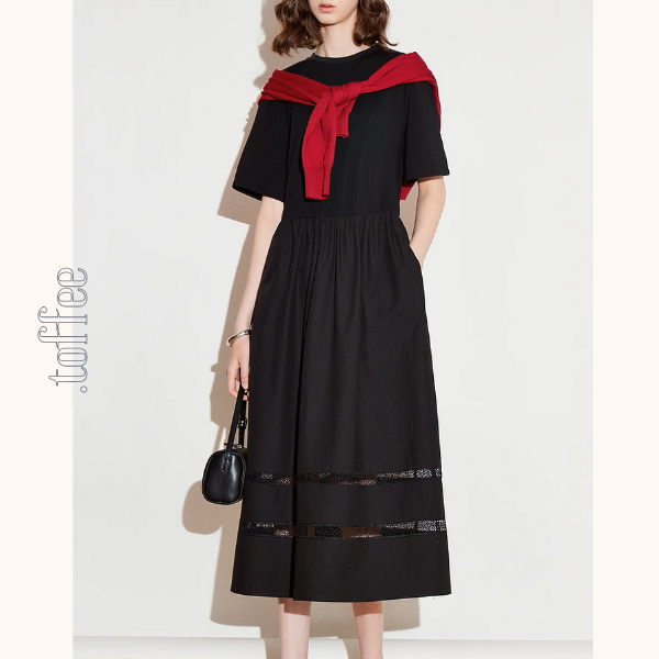 【2color】メッシュレースAラインミモレ丈ワンピース《Z00924》