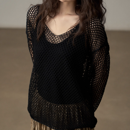 【4color】メッシュオーバーサイズニットトップ《Z00998》