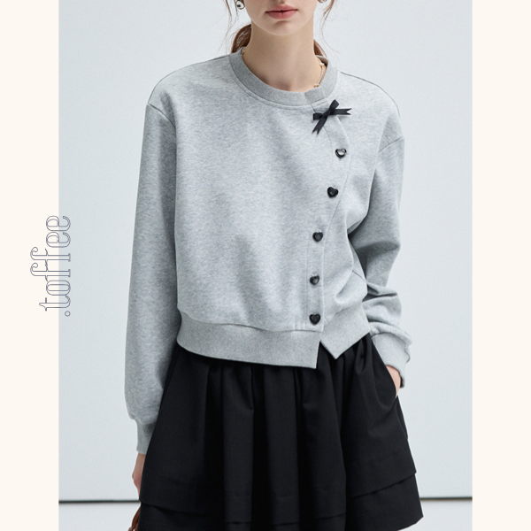 リボン＆ハートボタンアシンメントリーカーディガン　Z00459