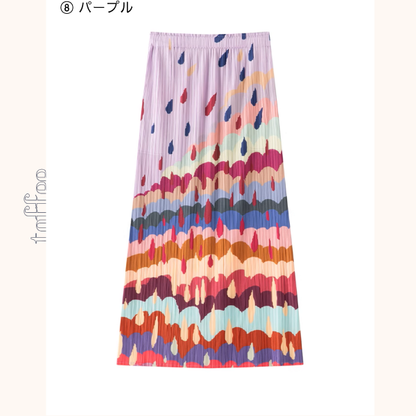 【8pattern】マルチカラーロングプリーツスカート《Z01068》
