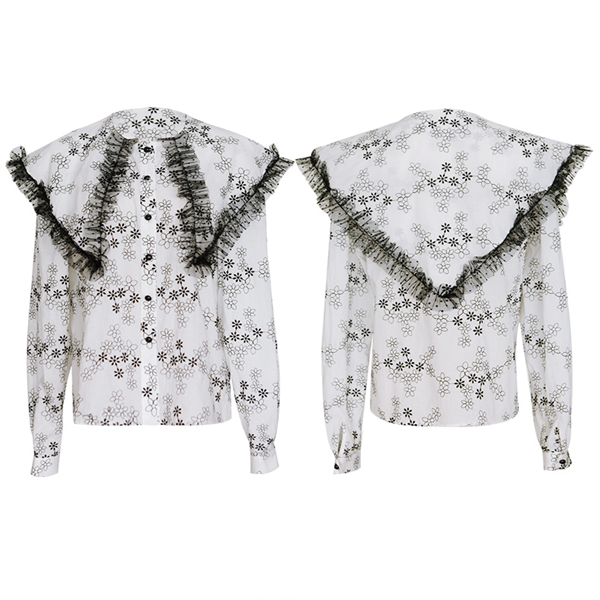 ビッグレースカラー小花プリントブラウス　Z00464