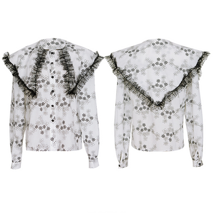 ビッグレースカラー小花プリントブラウス　Z00464