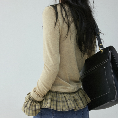 チェック柄ティアードデザインスリムトップ《Z00836》