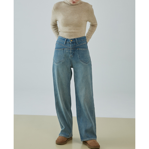 【2color】ハイウエストカジュアルストレートジーンズ X-482