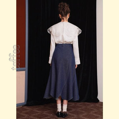 花びらが舞うレトロデニムスカート 《C0207》