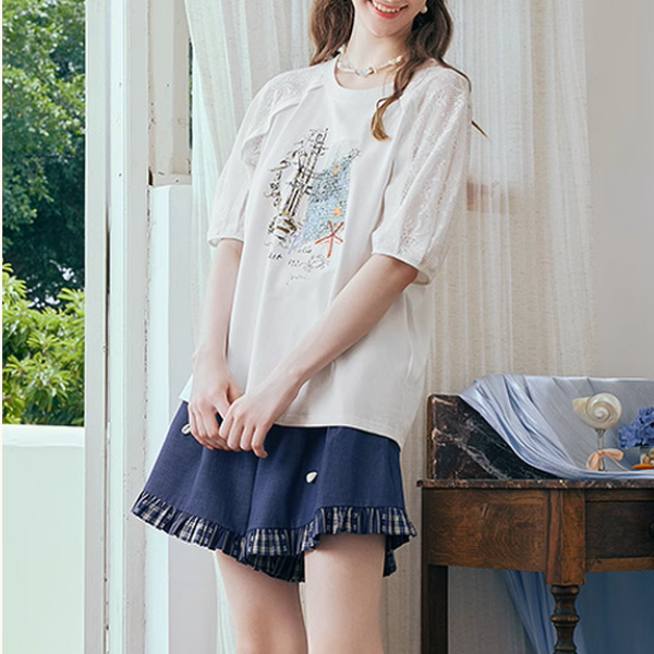 マリンテイストメッシュスリーブトップ《Z00973》