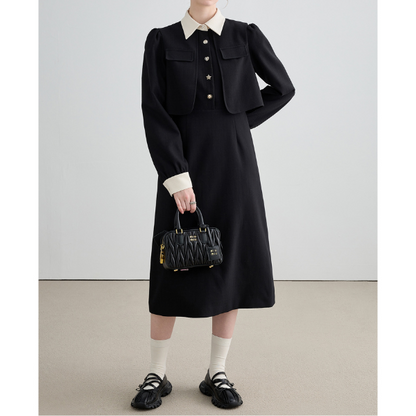 レイヤード風ブラックスリムワンピース Z00026