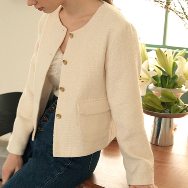 ラウンドネックツイードショートジャケット　Z00622