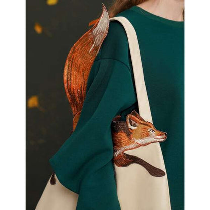 フォックス刺繍 ソフトレザートライアングルトートバッグ AU-472　