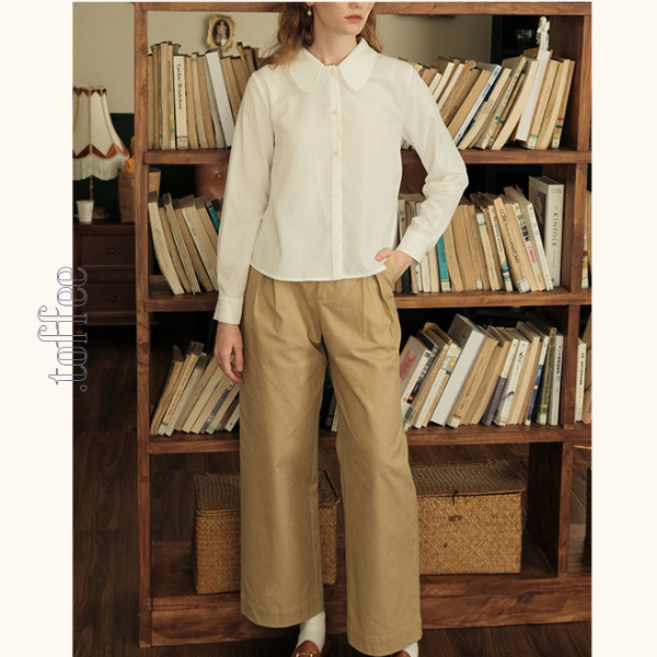 【2color】レースディテール丸襟ブラウス　《Z00747》