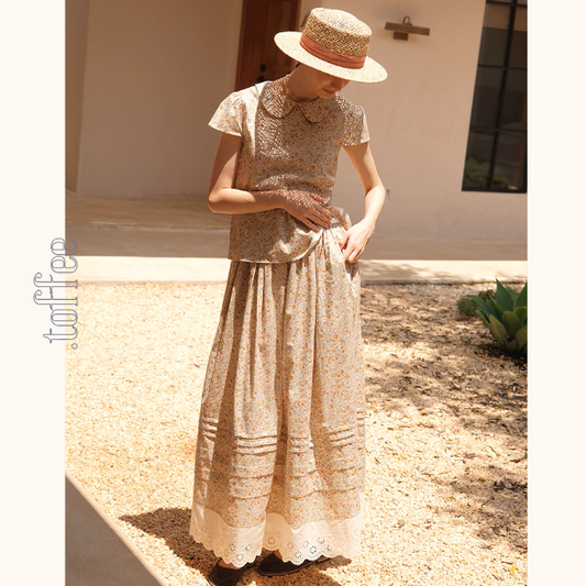 小花柄ブラウス＆ロングスカートセットアップ《Z01048》