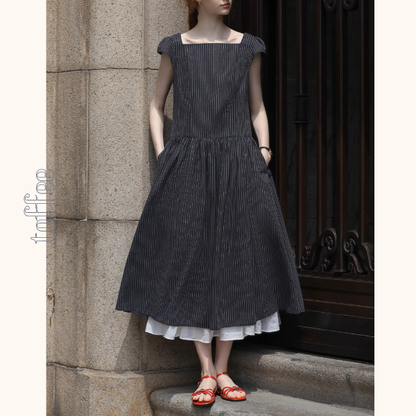 スクエアカラーストライプワンピース《Z01025》