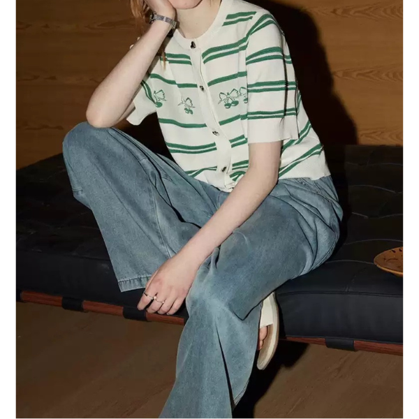 ハートとチェリーの半袖ニット Z00232