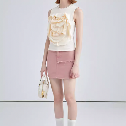 【2color】フラワーデコレーションノースリーブトップス W-201