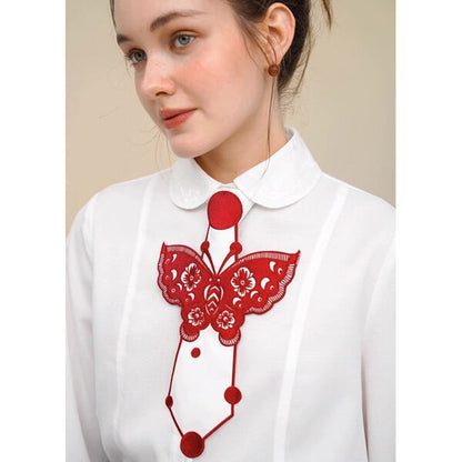 【2color】レトロバタフライ刺繍　ネオネクタイ C0137